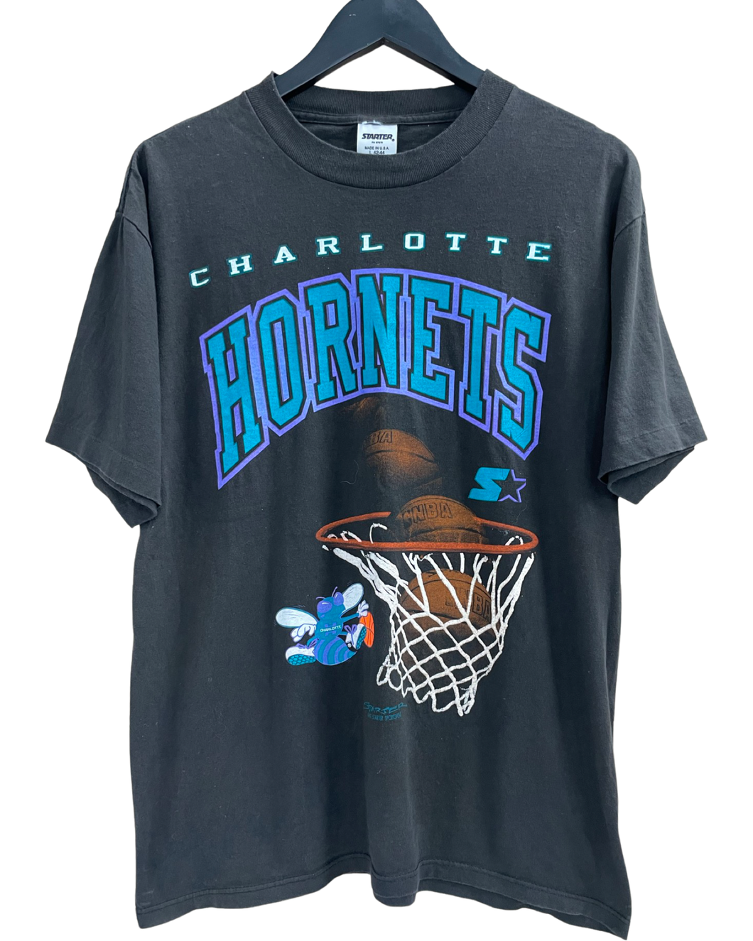 1991 CHARLOTTE HORNETS STARTER 'SS' TEE - LARGE