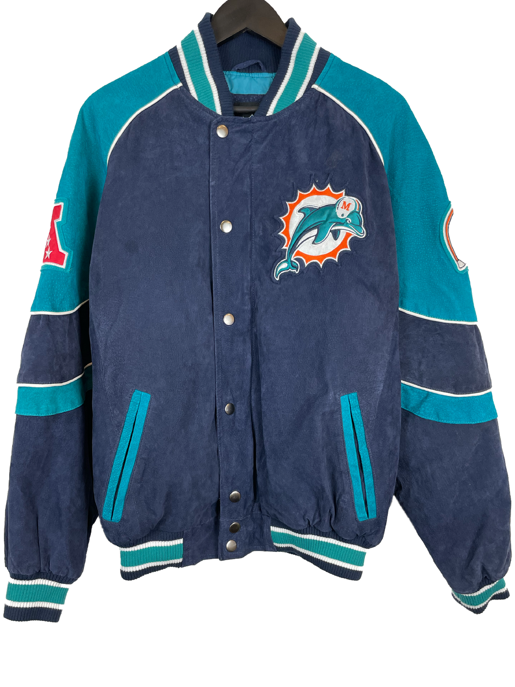 VINTAGE MIAMI DOLPHINS SUEDE BOMBER JACKET - SMALL