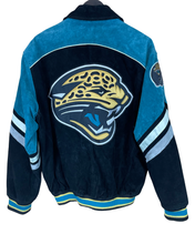 Load image into Gallery viewer, JACKSONVILLE JAGUARS SUEDE BOMBER JACKET - MEDIUM