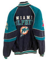Load image into Gallery viewer, VINTAGE MIAMI DOLPHINS SUEDE BOMBER JACKET - SMALL