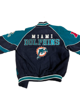 Load image into Gallery viewer, VINTAGE MIAMI DOLPHINS SUEDE BOMBER JACKET - SMALL